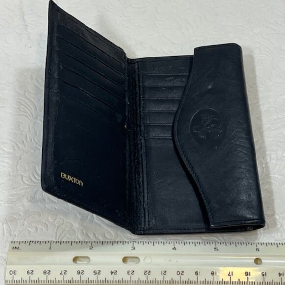 VTG Buxton Black Cowhide Leather Trifold Wallet Credit Card Slots 5.5"x3.25" - Picture 8 of 16